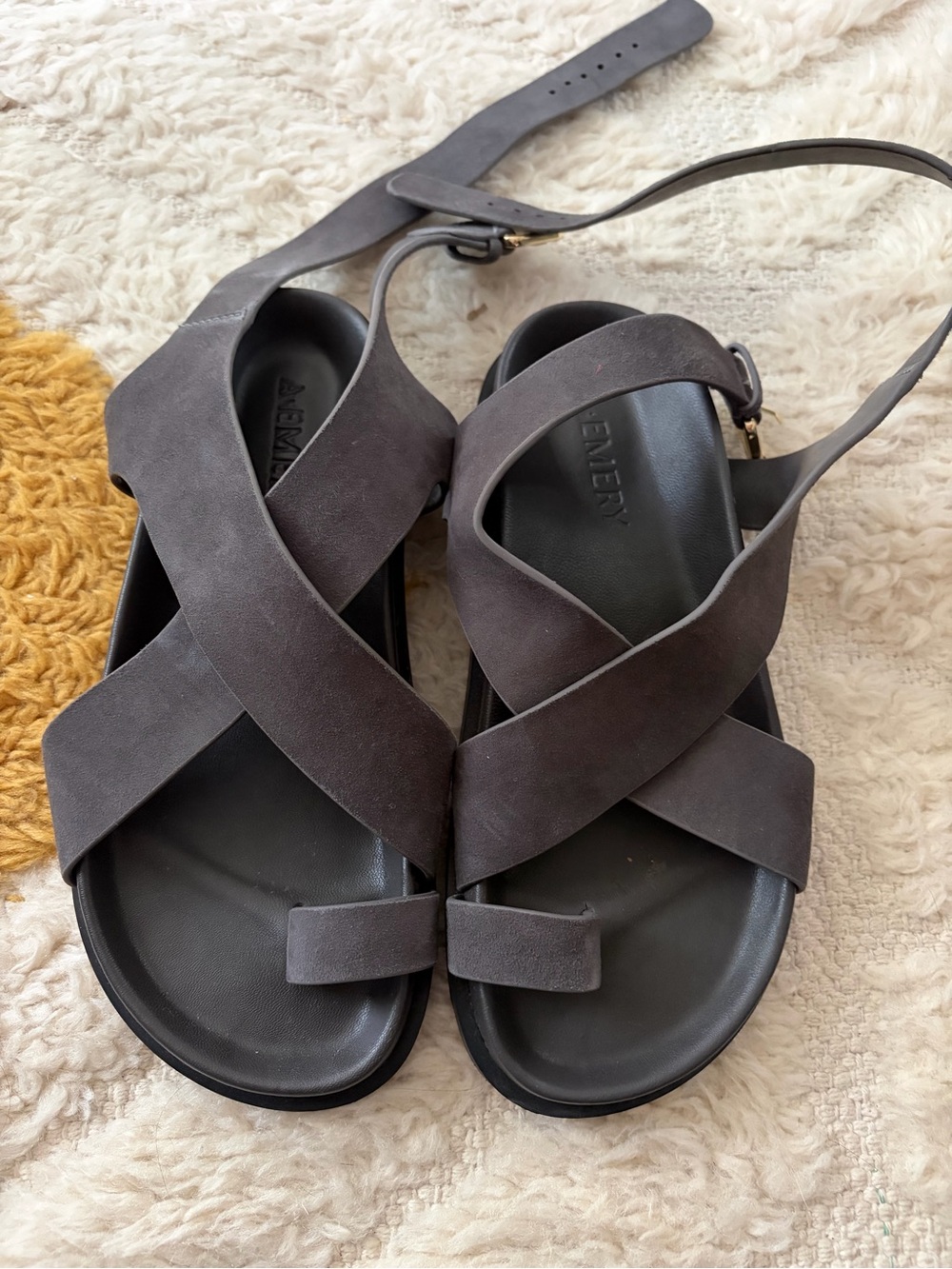 A.Emery Grey Cross-Strap Leather Sandals